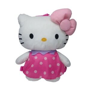 Sanrio Hello Kitty 15" Plush Backpack Kids White Pink Polka Dot Dress Bow Kawaii